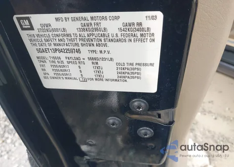 2004 Buick Rainier Cxl из США, поврежденный, VIN 5GAET13P842259746